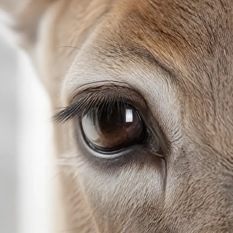 Extreme close-up of a deer's eye with a rectangular window catchlight