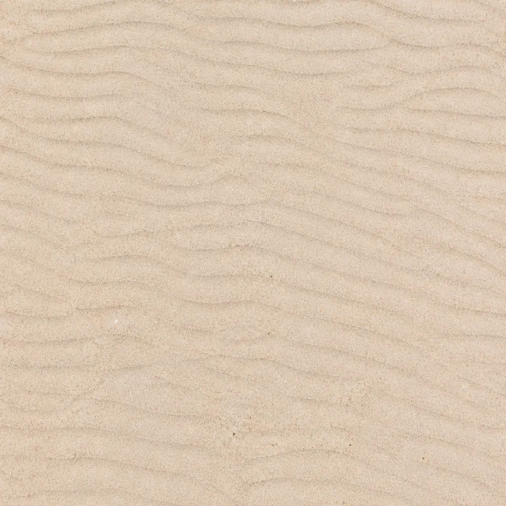 Top-down texture of fine pale sand with wind ripples, faint scratches, and even overhead light