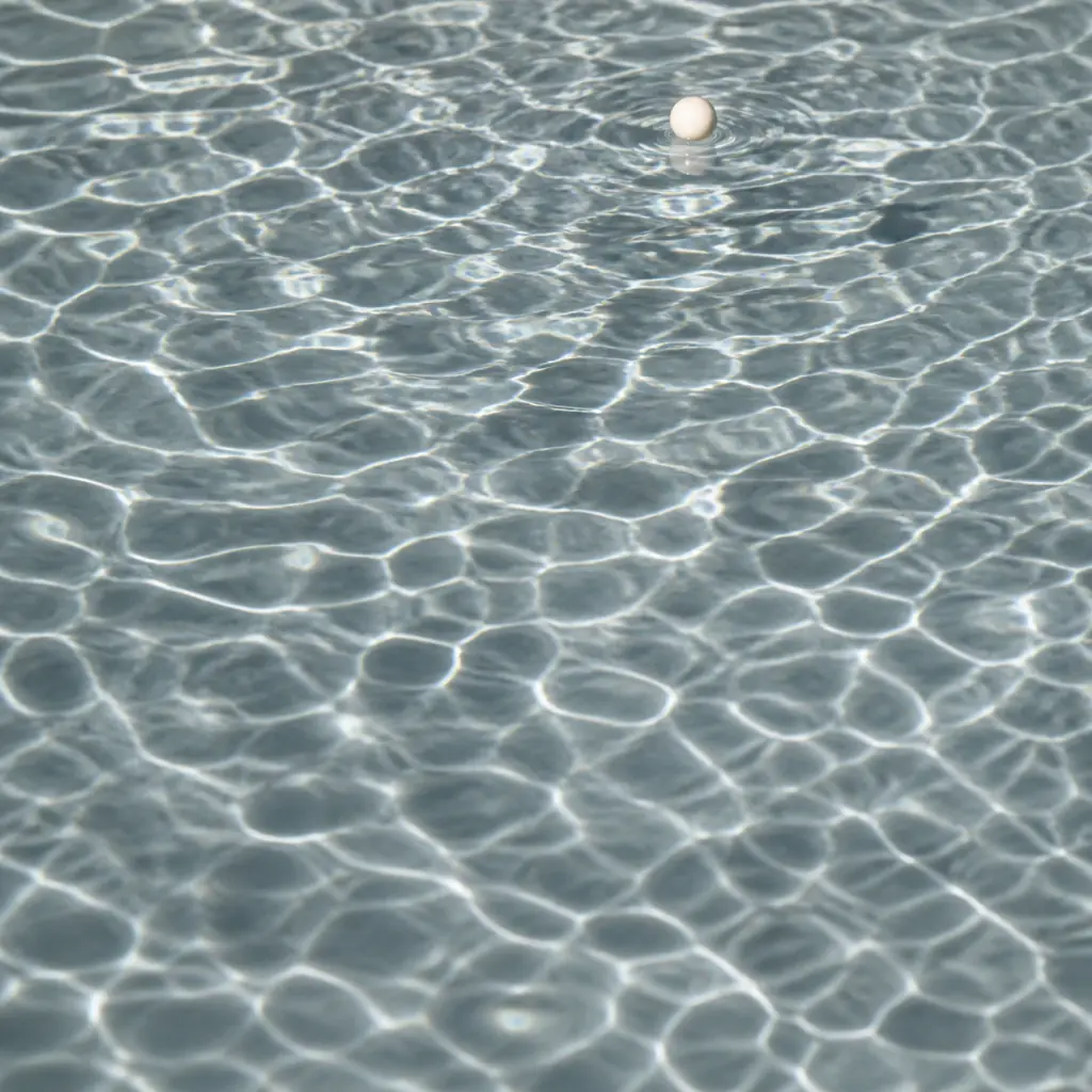 Macro photograph of gently rippling water in side window light with a tiny ceramic scale bead